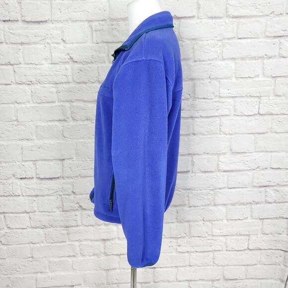 LL Bean Fleece Jacket Periwinkle Blue Green Trim 1990s Full Zip Script Sz XS/S - Picture 9 of 12